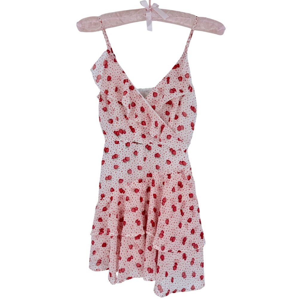 Jopna Cottagecore Strawberry Print Darling Whimsical Soft Girl Croquette Romper - Picture 7 of 16